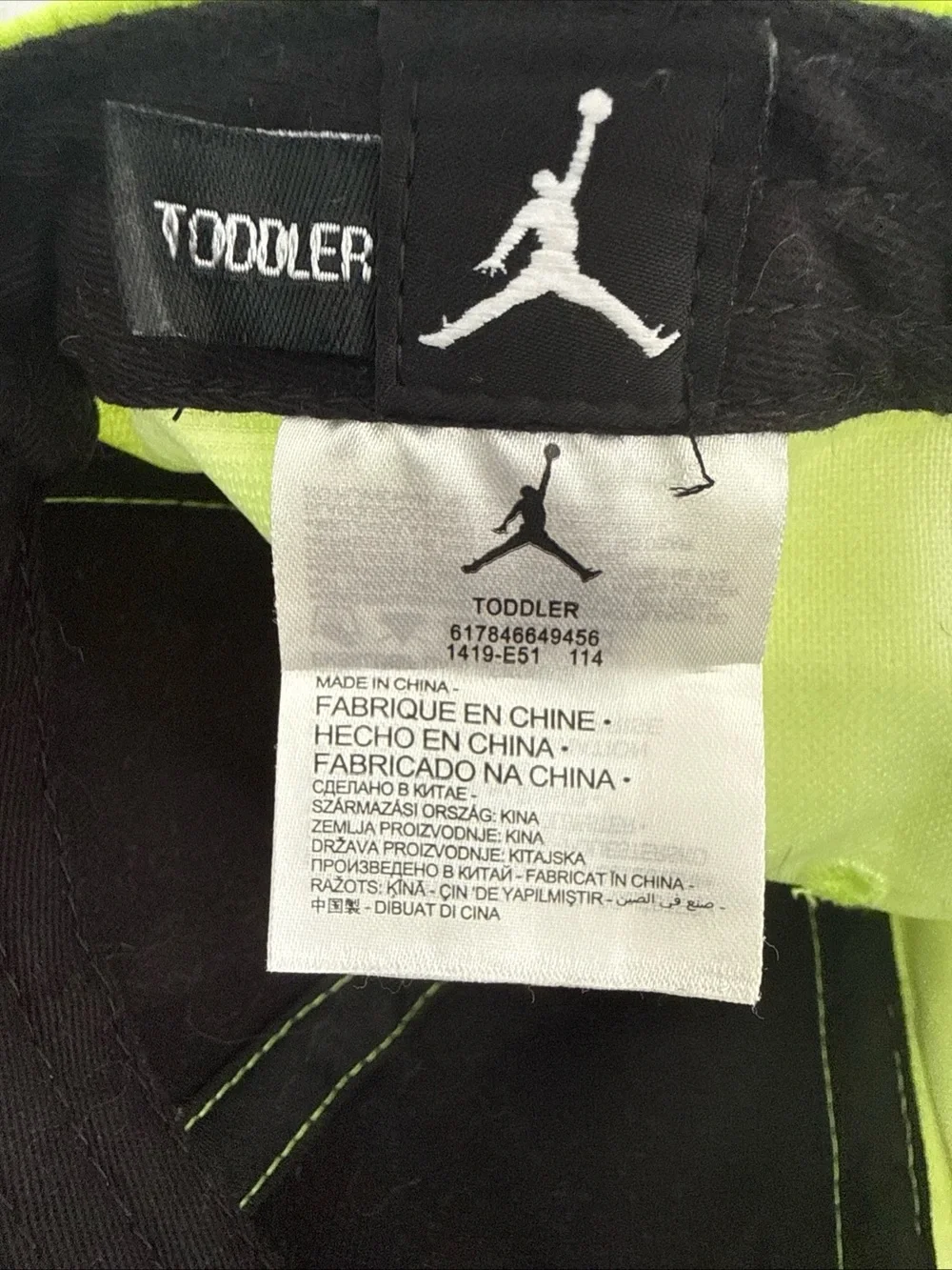 Jordan Toddler Kids Neon Yellow & Black Jumpman Hat